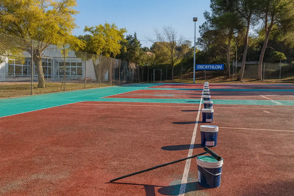Court de tennis avant rénovation - Surface dégradée nécessitant une rénovation complète